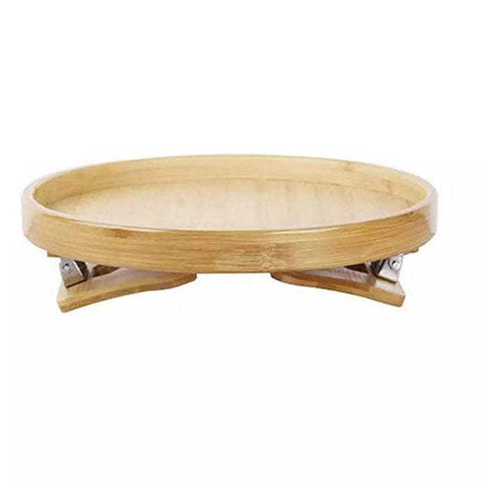 Bamboo Sofa Armrest Clip-On Round Tray