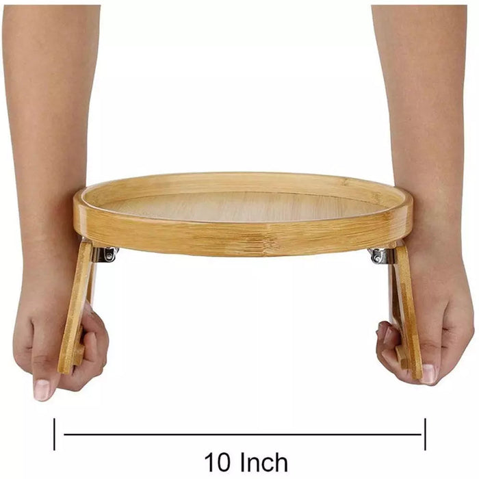 Bamboo Sofa Armrest Clip-On Round Tray