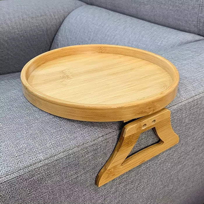 Bamboo Sofa Armrest Clip-On Round Tray